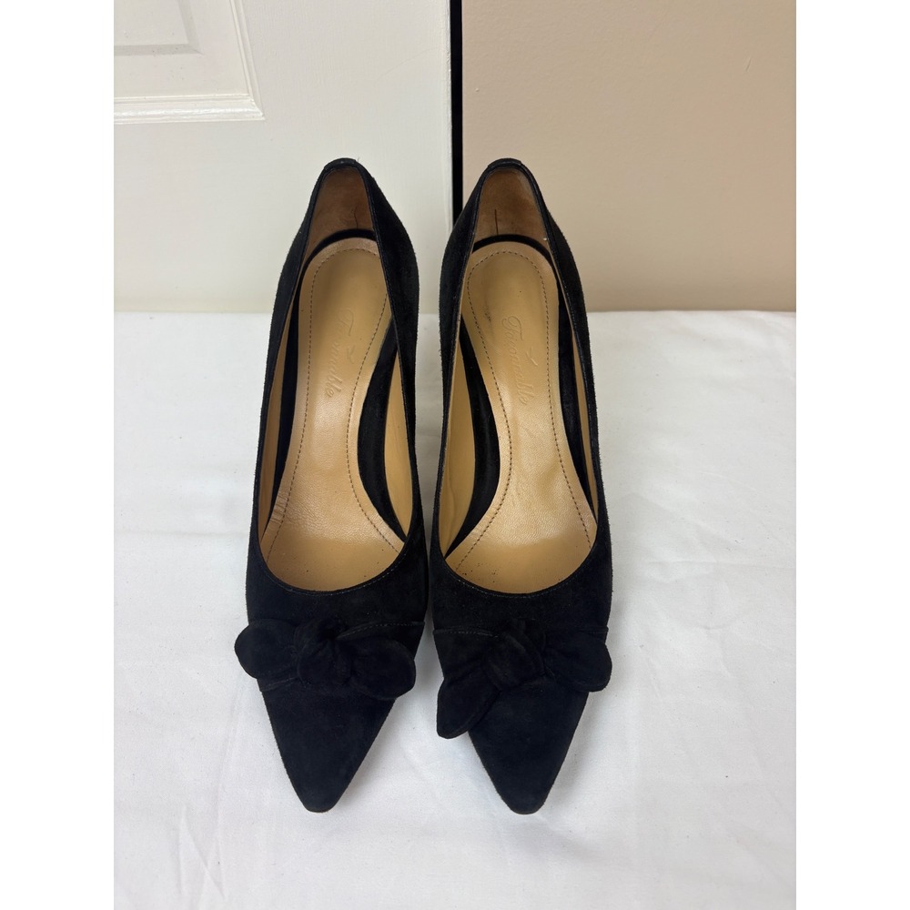 Faconnable Womens Black Suede Bow Pointed Toe Pumps Made in Italy Size 7.5 M